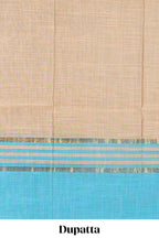 Blue zari checked cotton chudidhar material with matching bottom and contrast dupatta
