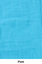 Blue zari checked cotton chudidhar material with matching bottom and contrast dupatta