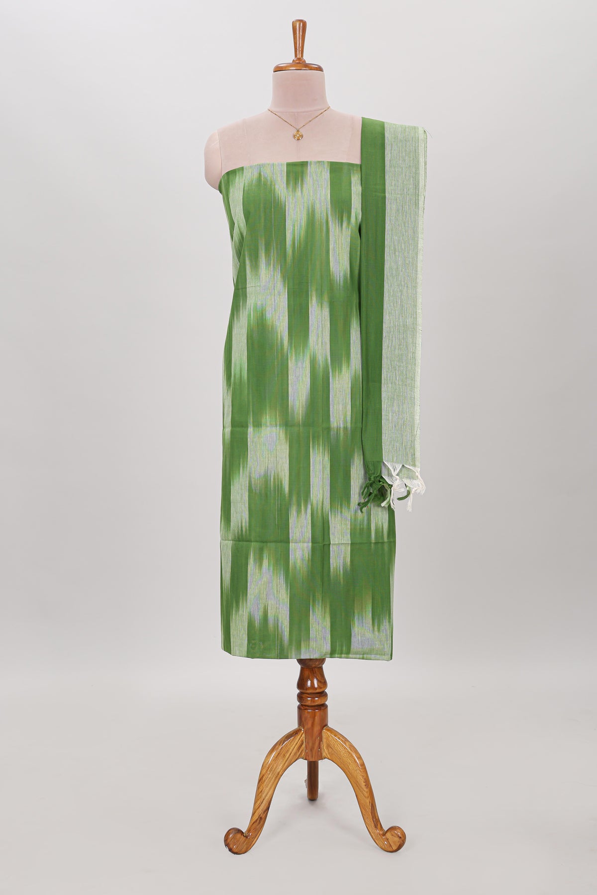 Green ikkat pattern cotton chudidhar material with matching pant and dupatta