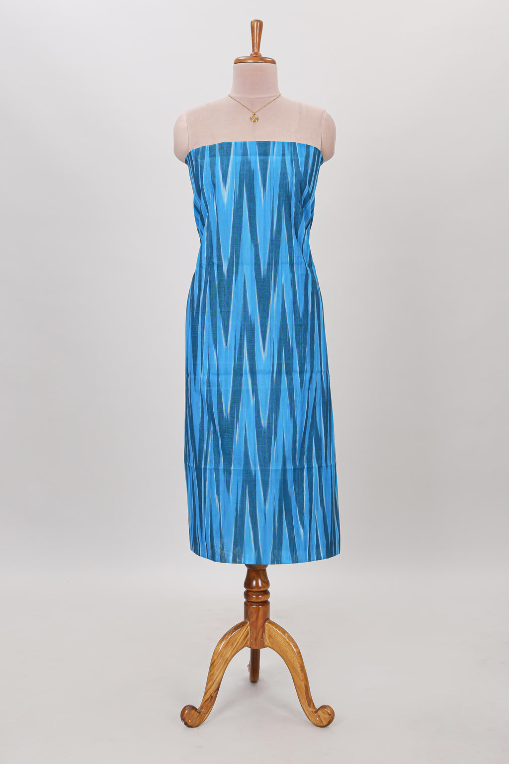 Blue ikkat pattern cotton chudidhar material with contrast pant and dupatta