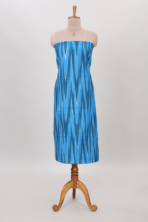 Blue ikkat pattern cotton chudidhar material with contrast pant and dupatta