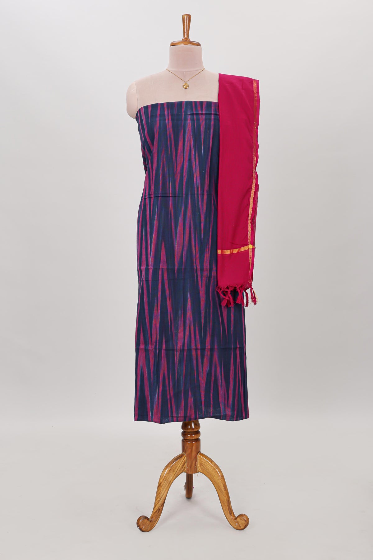 Dark blue ikkat pattern cotton chudidhar material with contrast pant and dupatta