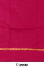 Dark blue ikkat pattern cotton chudidhar material with contrast pant and dupatta