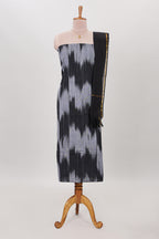 Black ikkat pattern cotton chudidhar material with contrast pant and dupatta