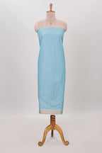 Blue plain cotton chudidhar material with contrast solid pant and matching striped dupatta