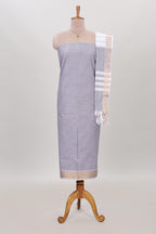 Grey plain cotton chudidhar material with matching solid pant and striped dupatta