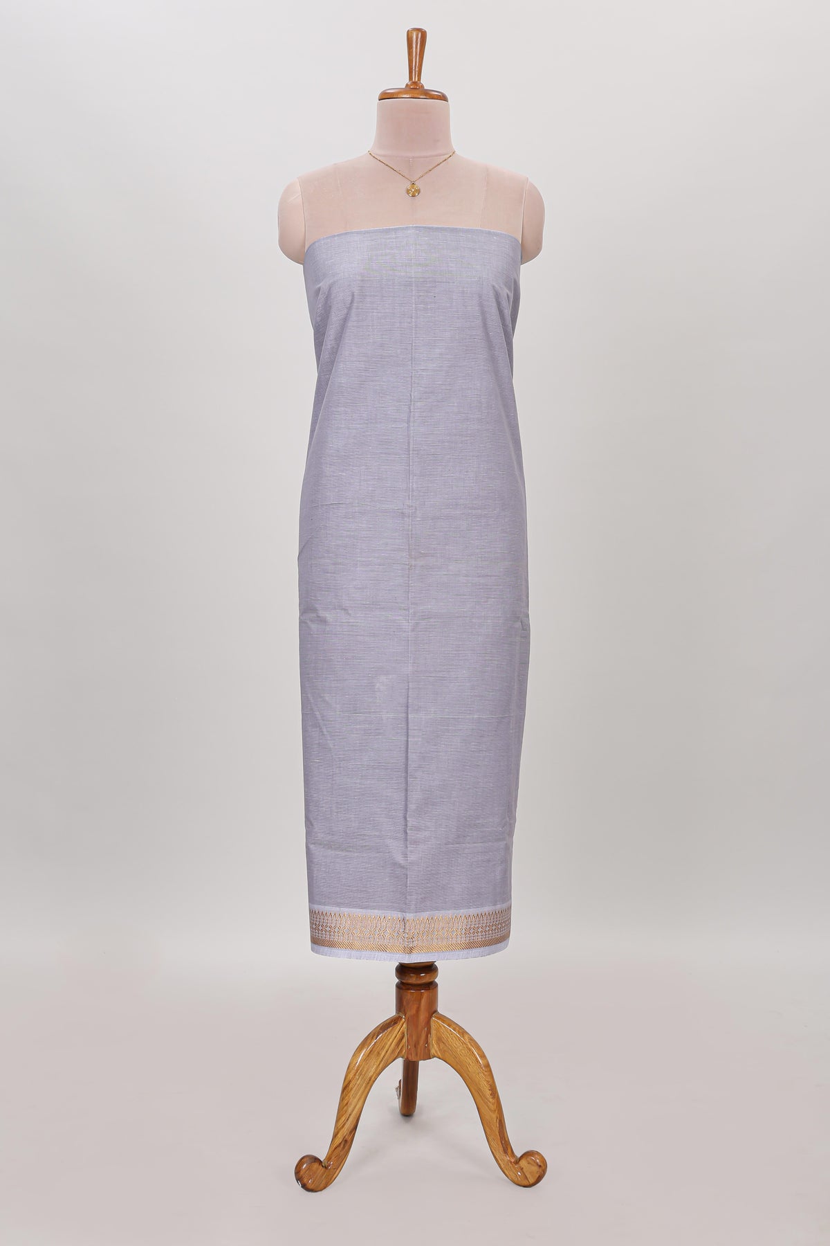 Grey plain cotton chudidhar material with matching solid pant and striped dupatta