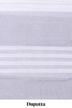 Grey plain cotton chudidhar material with matching solid pant and striped dupatta