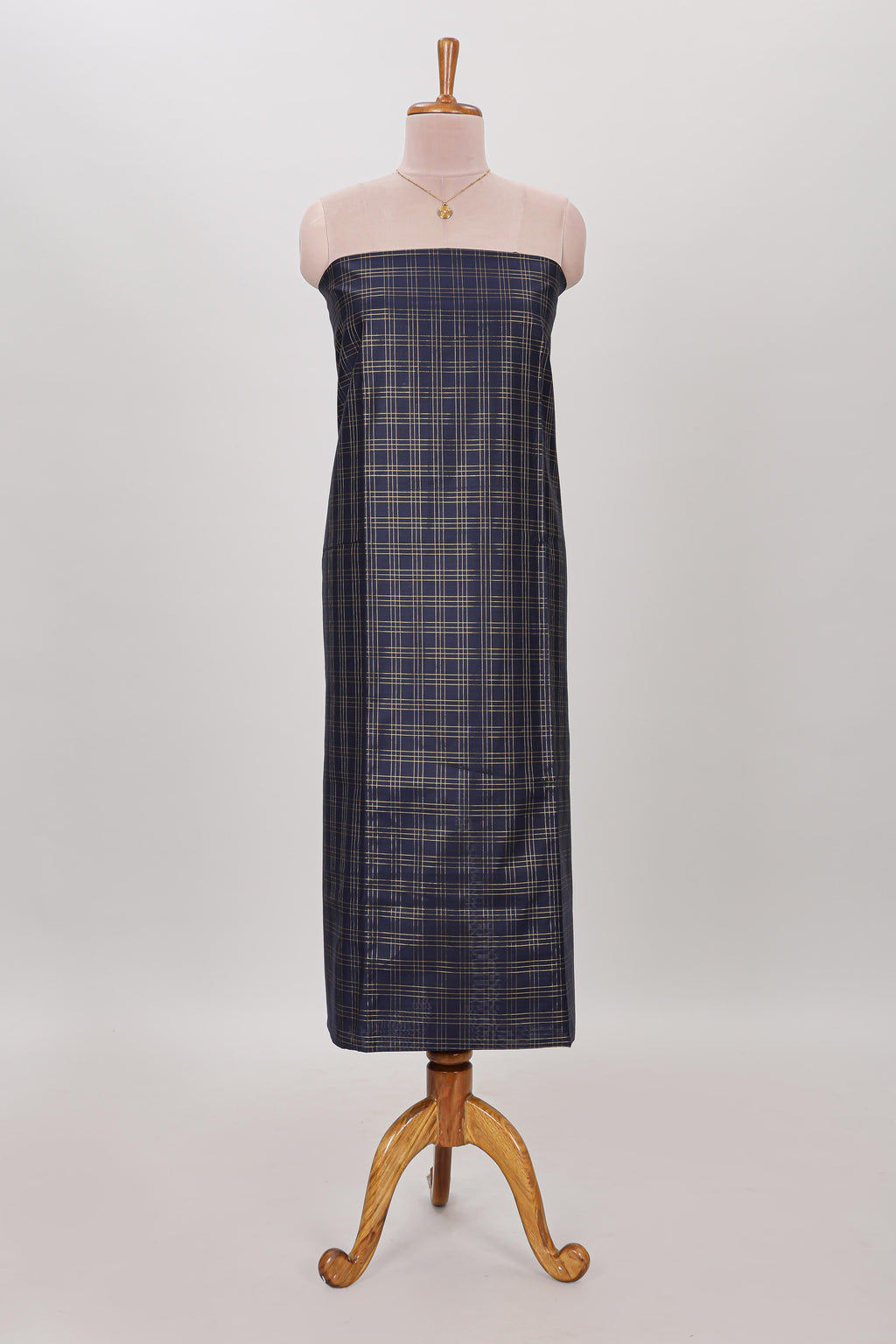 Blue checked cotton chudidhar material with matching solid pant and contrast floral dupatta