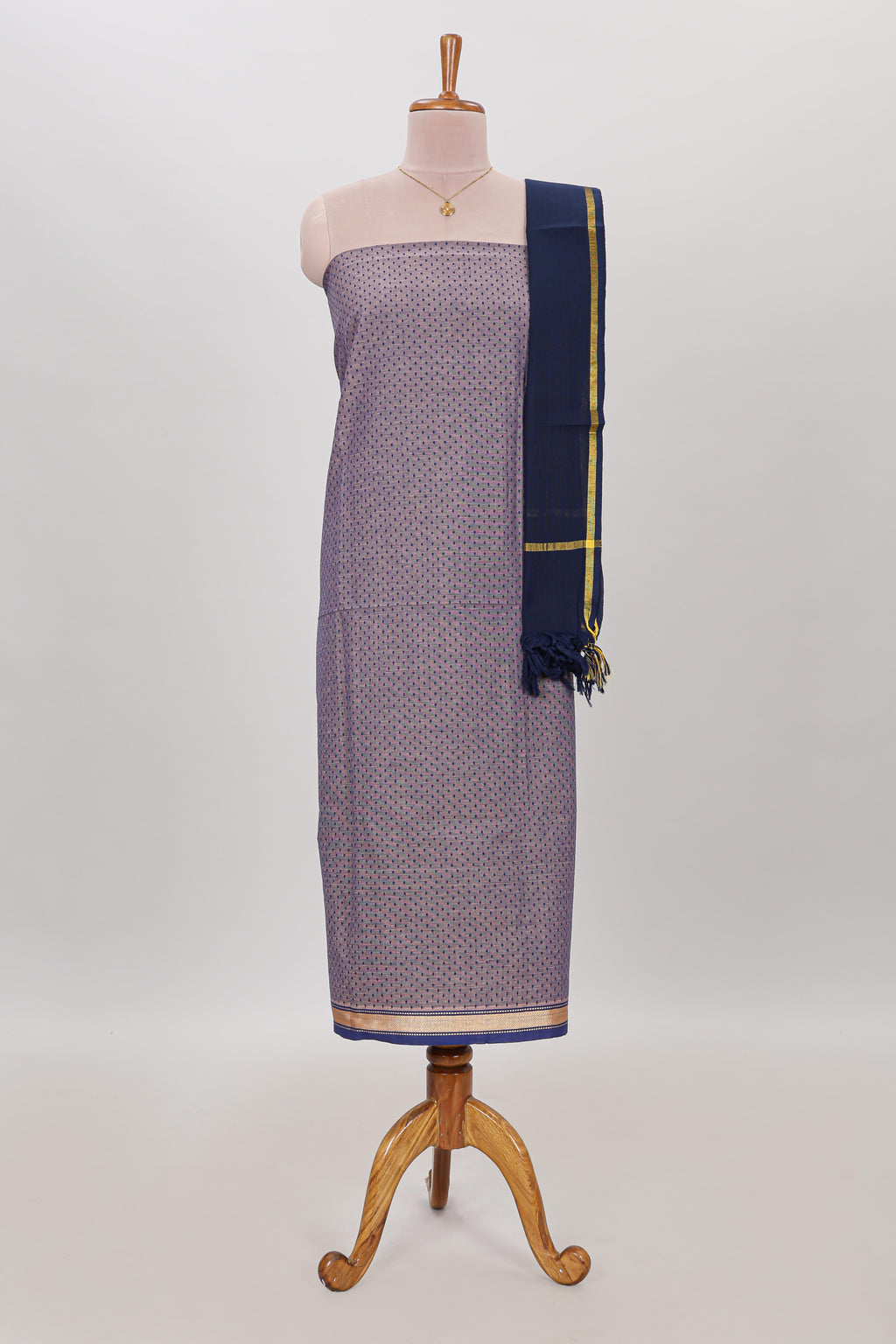Lavender micro butta prints cotton chudidhar material with zari border and contrast pant & dupatta