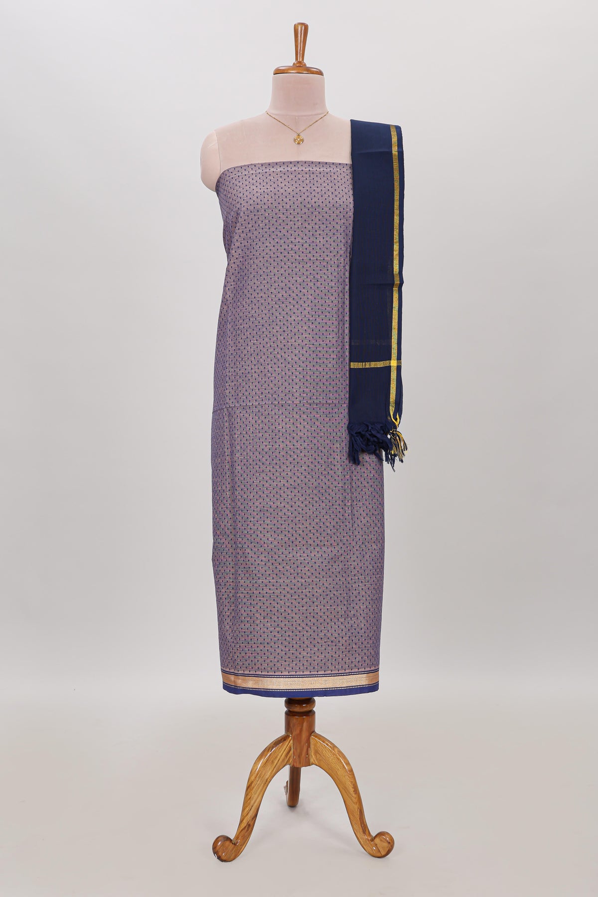 Lavender micro butta prints cotton chudidhar material with zari border and contrast pant & dupatta