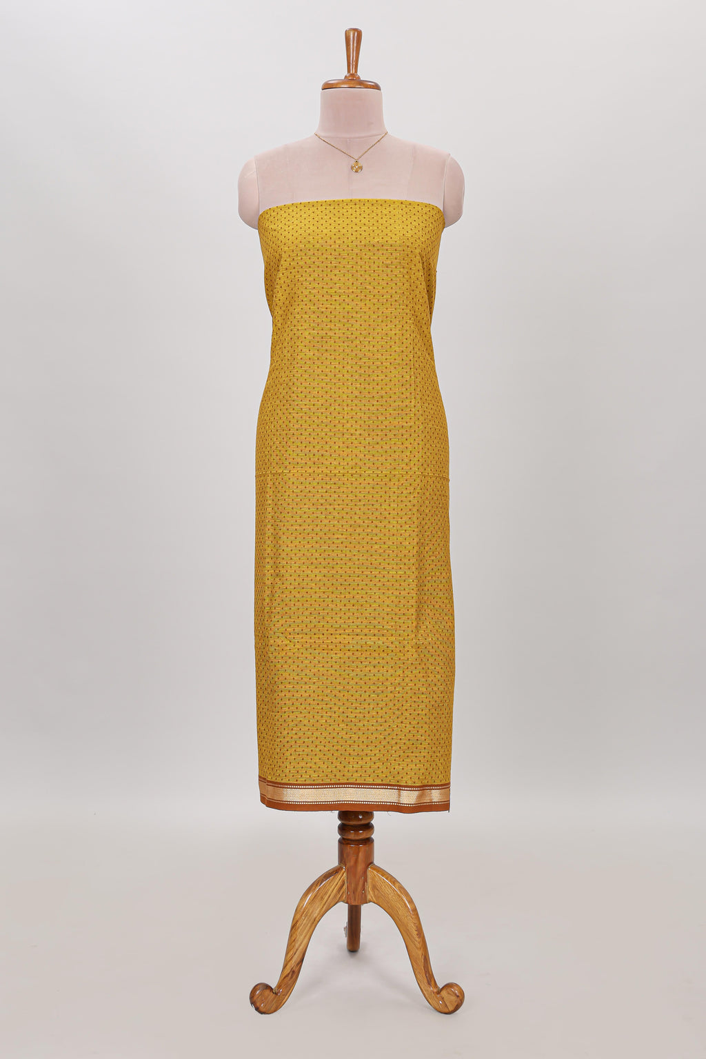 Mustard micro butta prints cotton chudidhar material with zari border and contrast pant & dupatta
