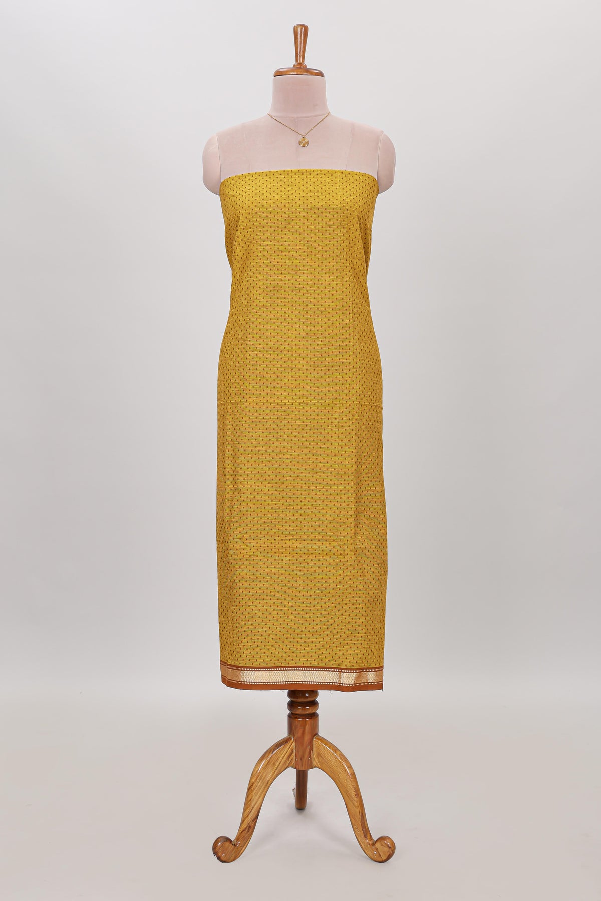 Mustard micro butta prints cotton chudidhar material with zari border and contrast pant & dupatta