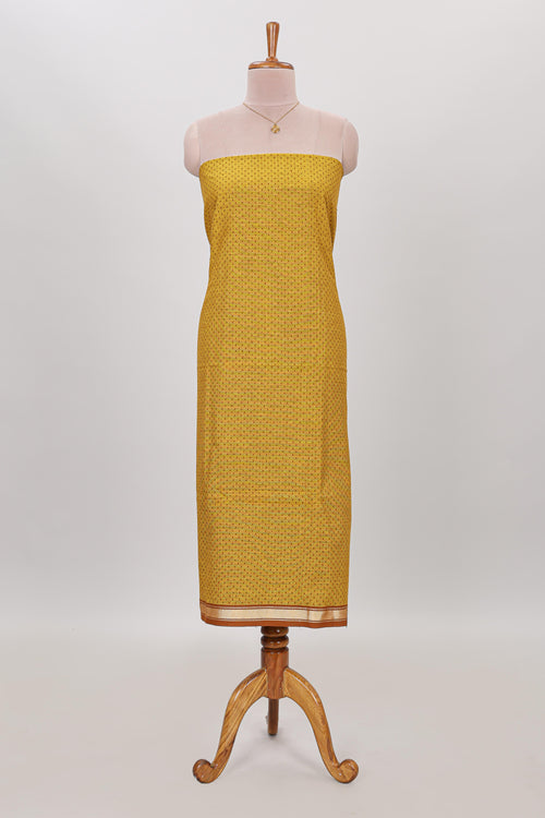 Mustard micro butta prints cotton chudidhar material with zari border and contrast pant & dupatta