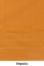 Mustard micro butta prints cotton chudidhar material with zari border and contrast pant & dupatta