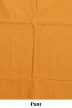 Mustard micro butta prints cotton chudidhar material with zari border and contrast pant & dupatta