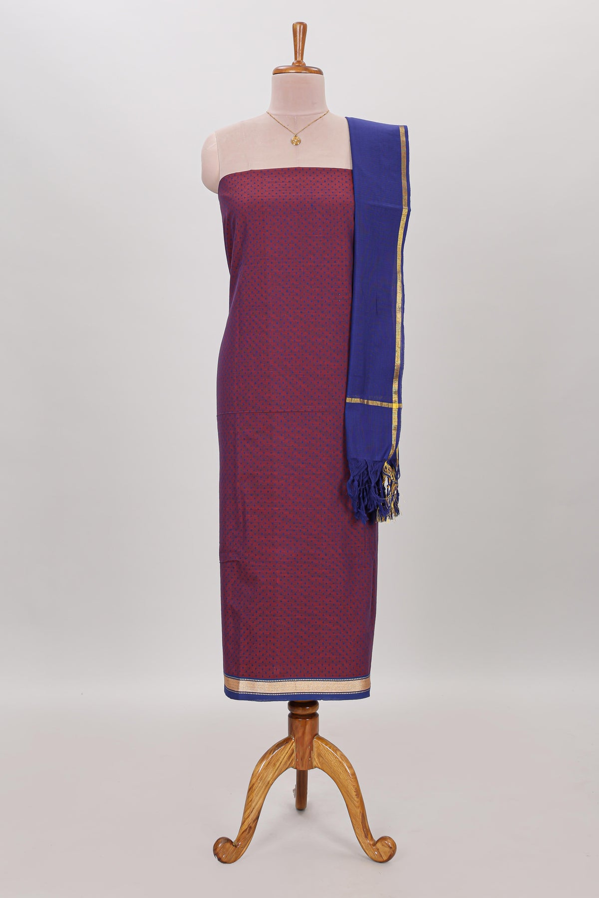 Purple micro butta prints cotton chudidhar material with zari border and contrast pant & dupatta