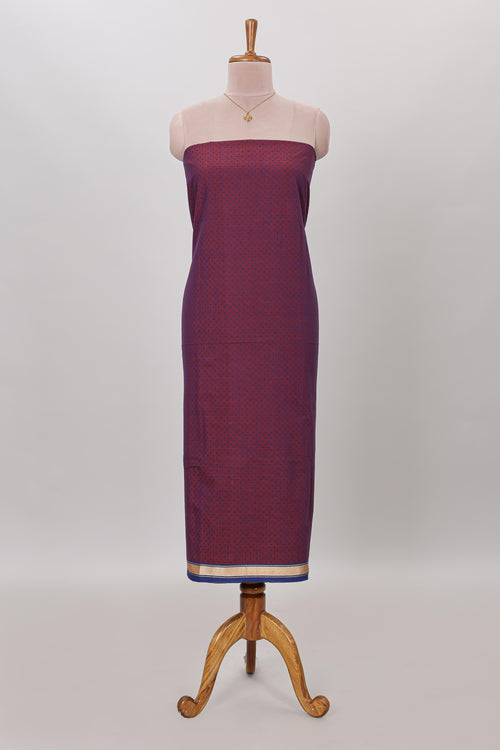 Purple micro butta prints cotton chudidhar material with zari border and contrast pant & dupatta