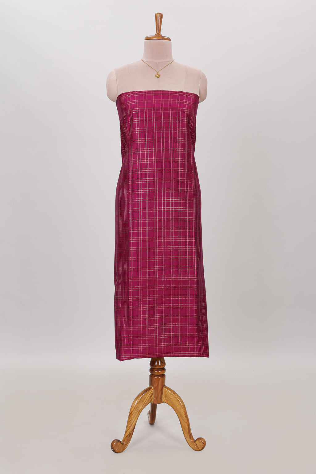Purple checked cotton chudidhar material with matching solid pant and contrast floral dupatta