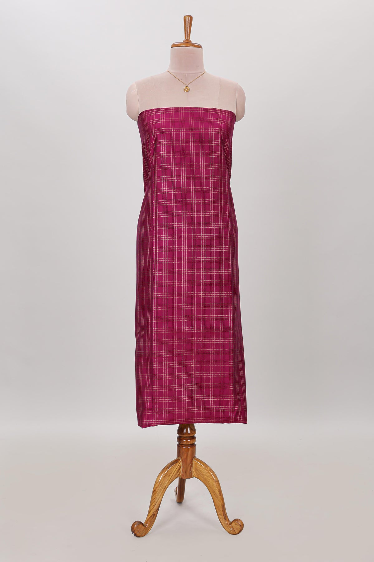 Purple checked cotton chudidhar material with matching solid pant and contrast floral dupatta