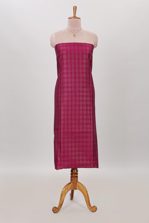 Purple checked cotton chudidhar material with matching solid pant and contrast floral dupatta