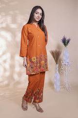 Rust Orange Straight Kurti with Matching Trousers Co-Ord Set