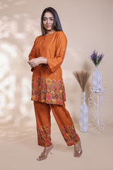 Rust Orange Straight Kurti with Matching Trousers Co-Ord Set