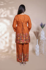 Rust Orange Straight Kurti with Matching Trousers Co-Ord Set