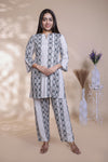 Hash grey floral design Straight Kurti with Matching Trousers Co-Ord Set