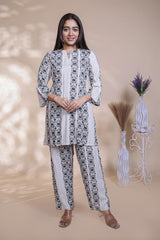 Hash grey floral design Straight Kurti with Matching Trousers Co-Ord Set