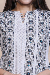 Hash grey floral design Straight Kurti with Matching Trousers Co-Ord Set
