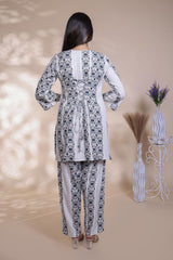 Hash grey floral design Straight Kurti with Matching Trousers Co-Ord Set