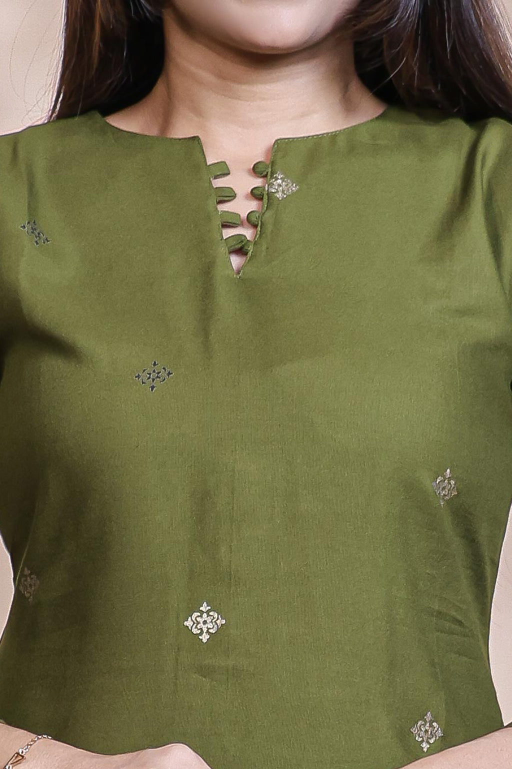 Olive green floral design Straight Kurti with Matching Trousers Co-Ord Set