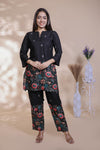 Black floral design Straight Kurti with Matching Trousers Co-Ord Set