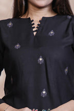 Black floral design Straight Kurti with Matching Trousers Co-Ord Set