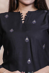 Black floral design Straight Kurti with Matching Trousers Co-Ord Set