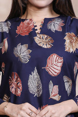 Royal blue floral design Straight Kurti with Matching Trousers Co-Ord Set