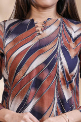 Multi color abstract print Straight Kurti with contrast Trousers Co-Ord Set
