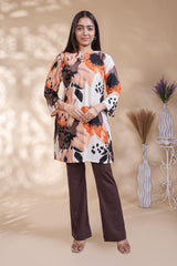 Multi color abstract print Straight Kurti with contrast Trousers Co-Ord Set