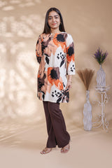 Multi color abstract print Straight Kurti with contrast Trousers Co-Ord Set