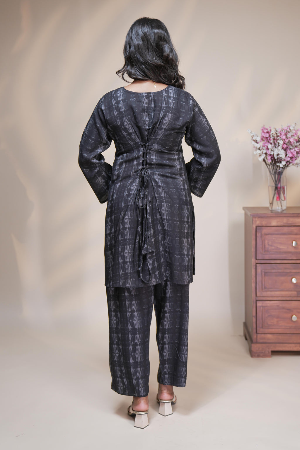 Black abstract designed Straight Kurti with matching  trousers Co-Ord Set