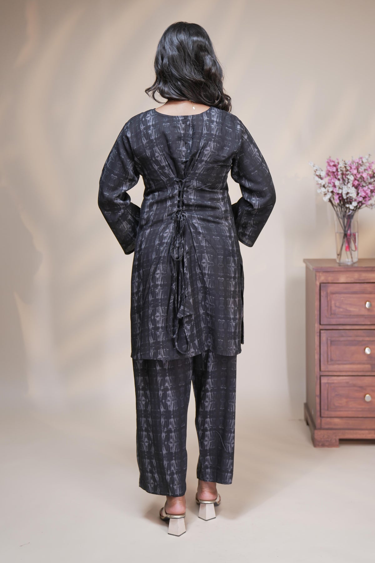 Black abstract designed Straight Kurti with matching  trousers Co-Ord Set