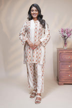 White floral motifs Straight Kurti with matching  trousers Co-Ord Set