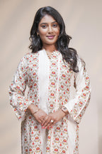 White floral motifs Straight Kurti with matching  trousers Co-Ord Set
