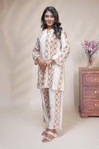 White floral motifs Straight Kurti with matching  trousers Co-Ord Set