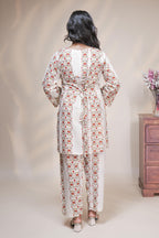 White floral motifs Straight Kurti with matching  trousers Co-Ord Set