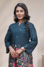 Blue floral designed Straight Kurti with matching  trousers Co-Ord Set