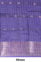 White and Aqua Blue Dola Silk Saree with rich zari border woven butis and a designer pallu along with contrast blouse