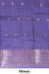 White and Aqua Blue Dola Silk Saree with rich zari border woven butis and a designer pallu along with contrast blouse