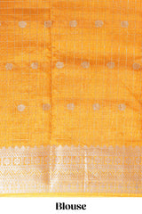 White and blue Dola Silk Saree with rich zari border woven butis and a designer pallu along with contrast blouse